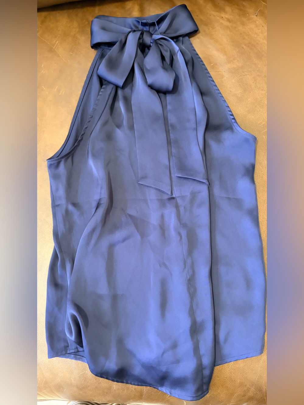 Express Navy Satin Bow Halter Blouse